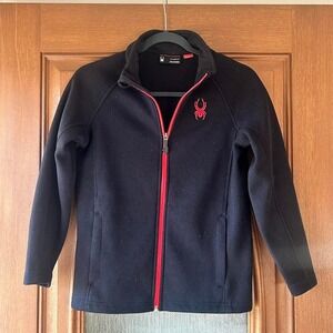 Boys Spyder zip up sweater black/red size 10-12 EUC